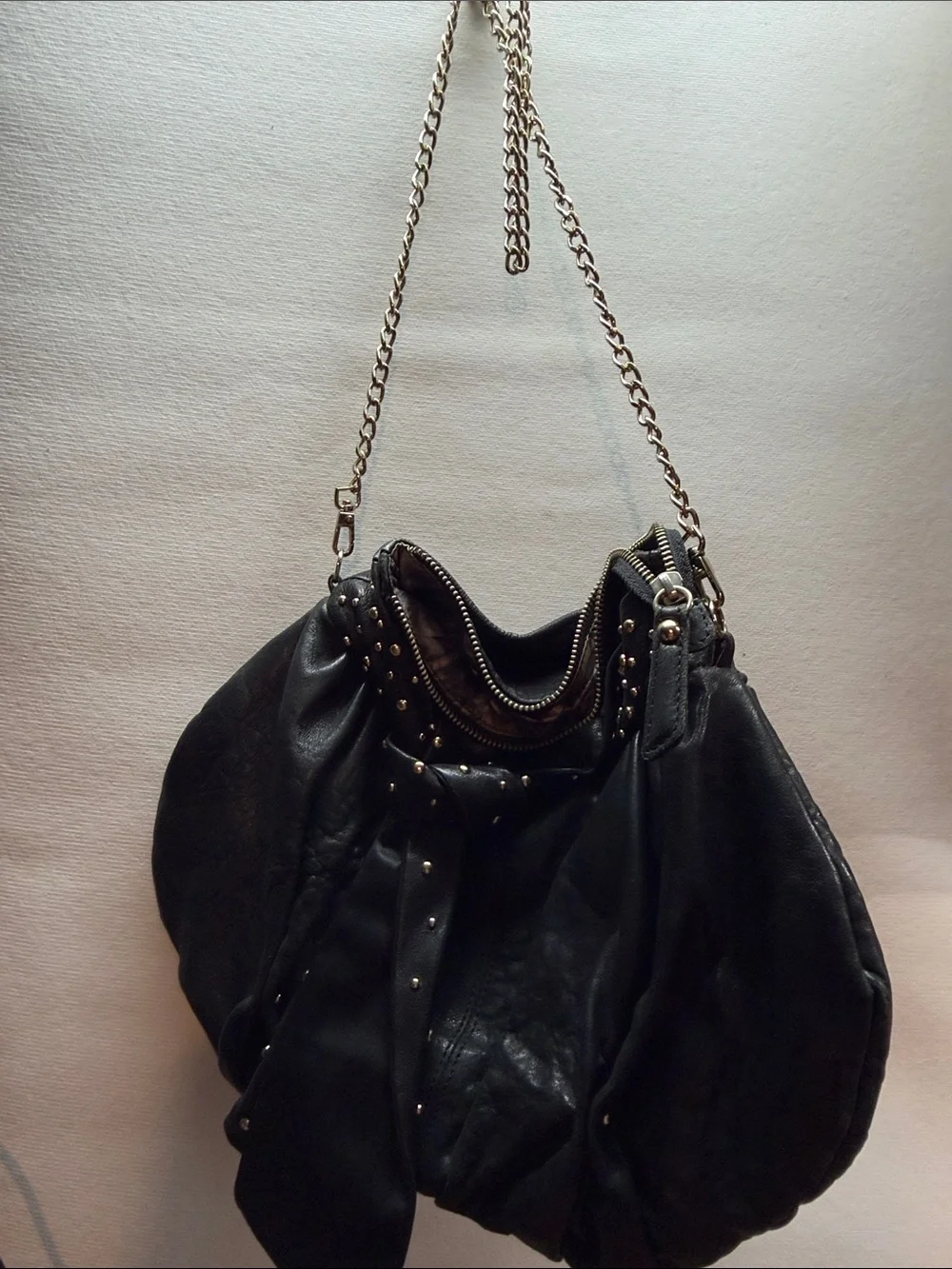 Junior Drake Black Studded Hobo Bag with Chain Strap